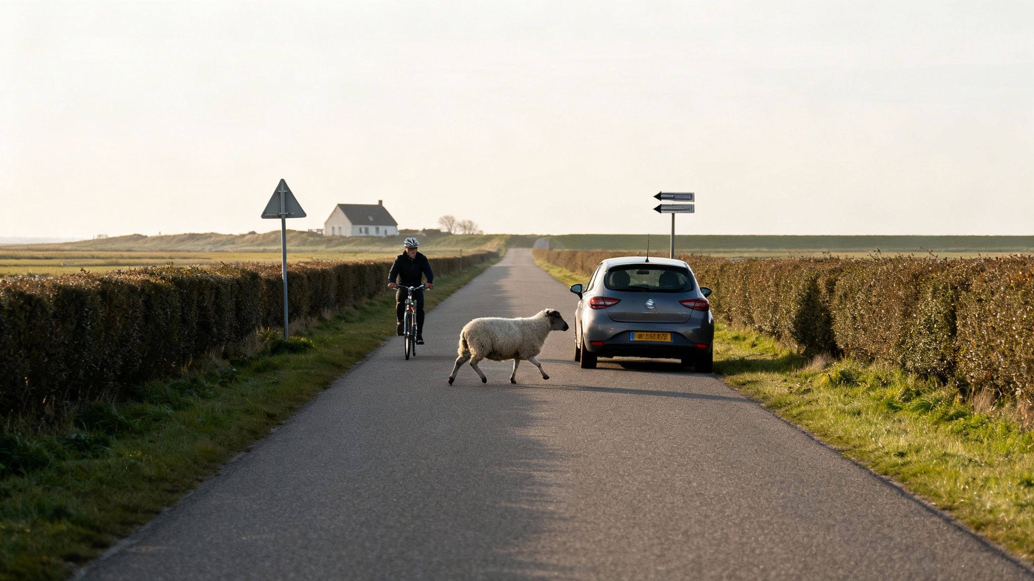Een parkeerterrein op Texel met een bord dat het Texelvignet aangeeft, en auto's die geparkeerd staan in de zon.