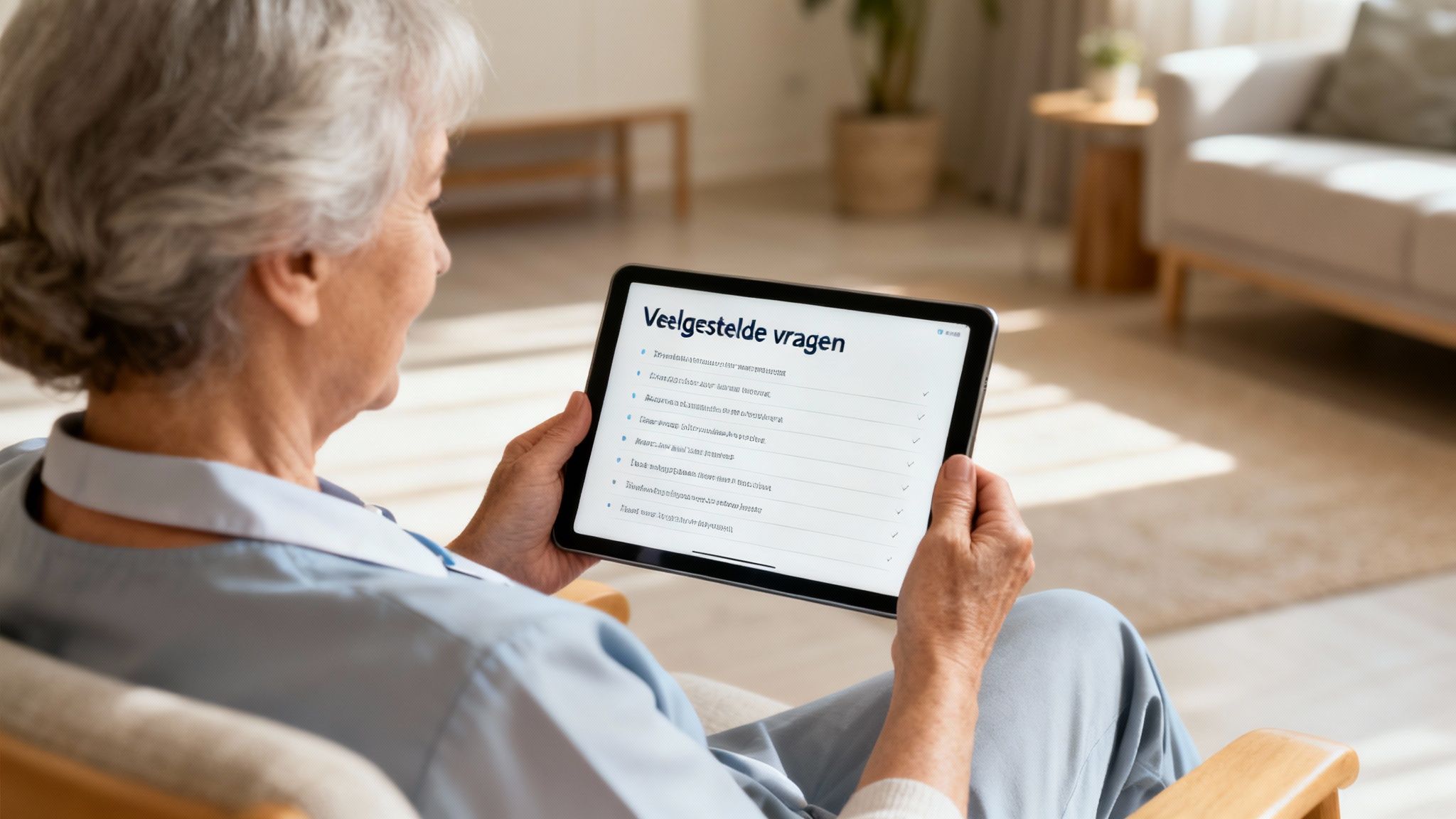 Een close-up van een persoon die een vraagteken vasthoudt, wat de sectie over veelgestelde vragen symboliseert.