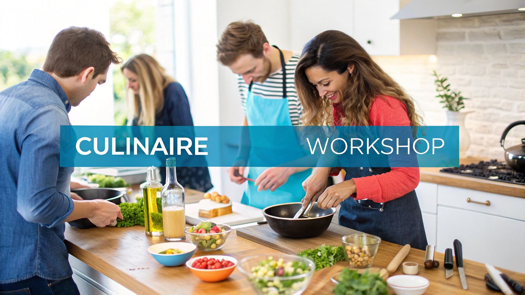 Groep vrienden die proost met wijn tijdens een culinaire workshop