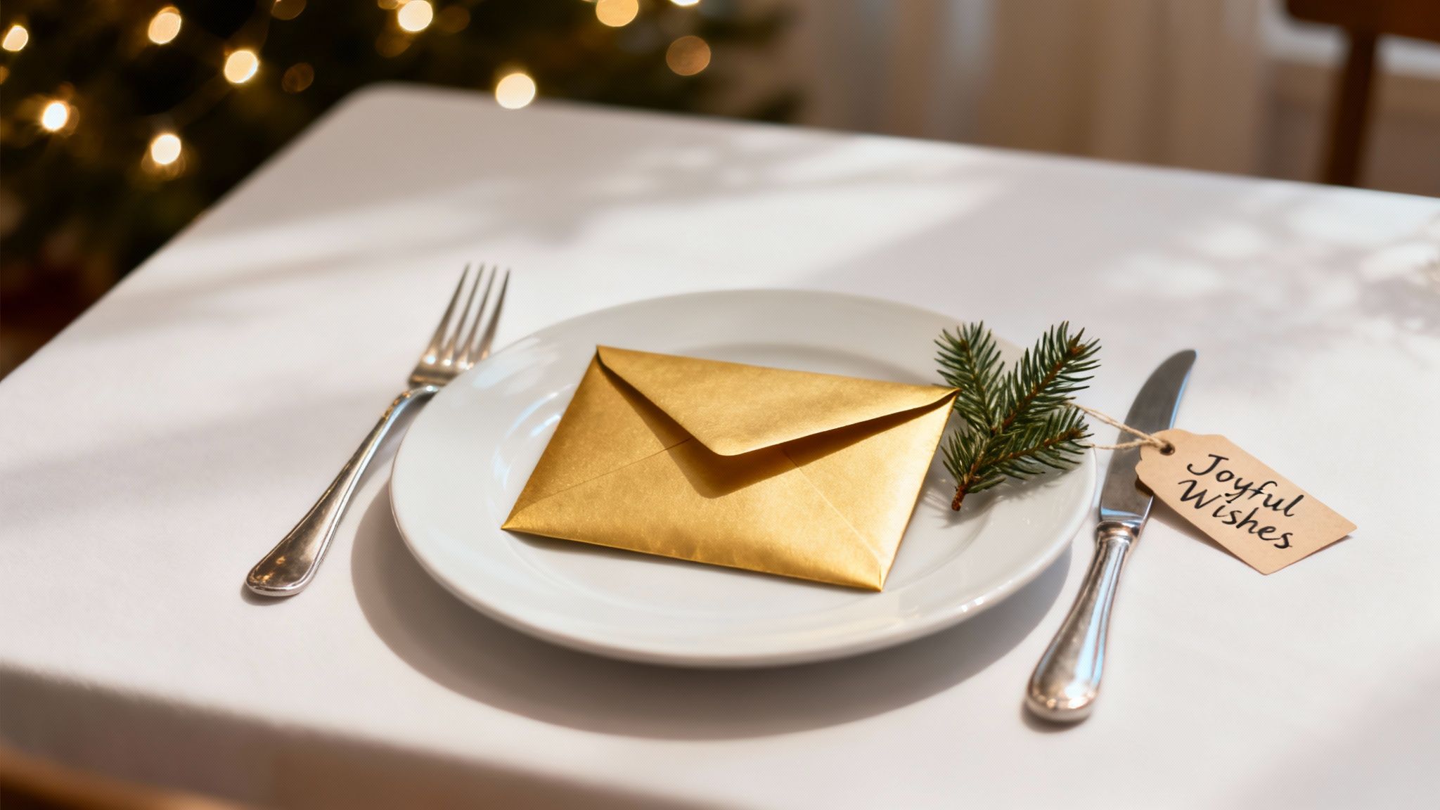 Een groep vrienden lacht en proost aan een feestelijk gedekte kersttafel vol eten en spelmaterialen.