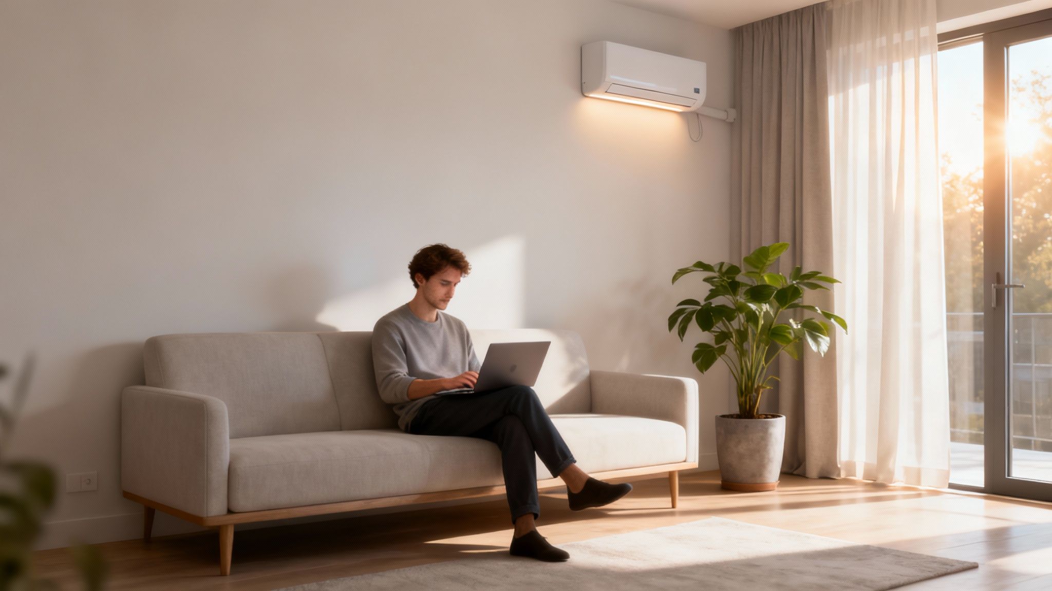 Een moderne, stille binnenunit van een airco in een woonkamer