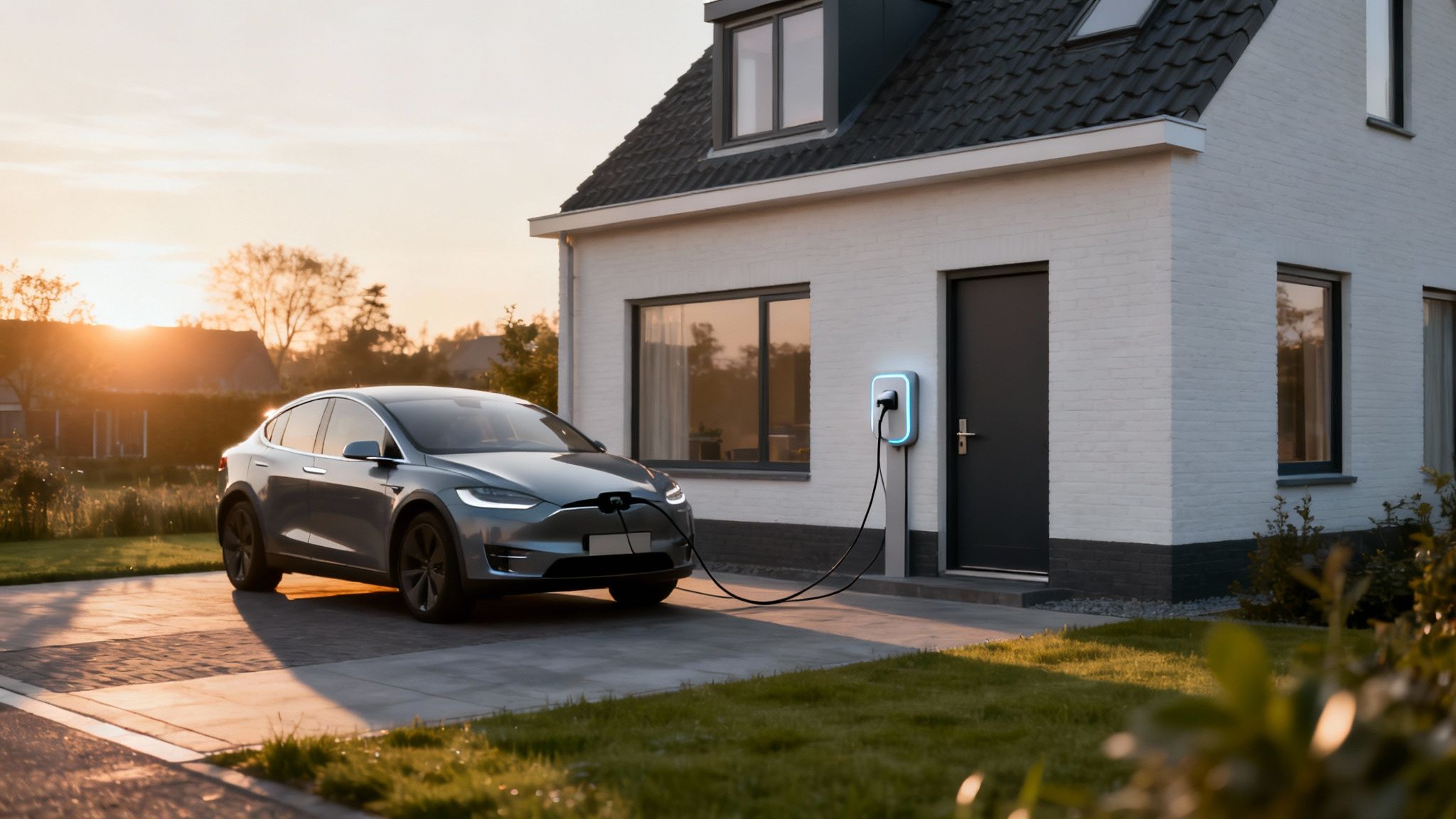 Moderne laadpaal van Stroom Loods geïnstalleerd naast een oprit.