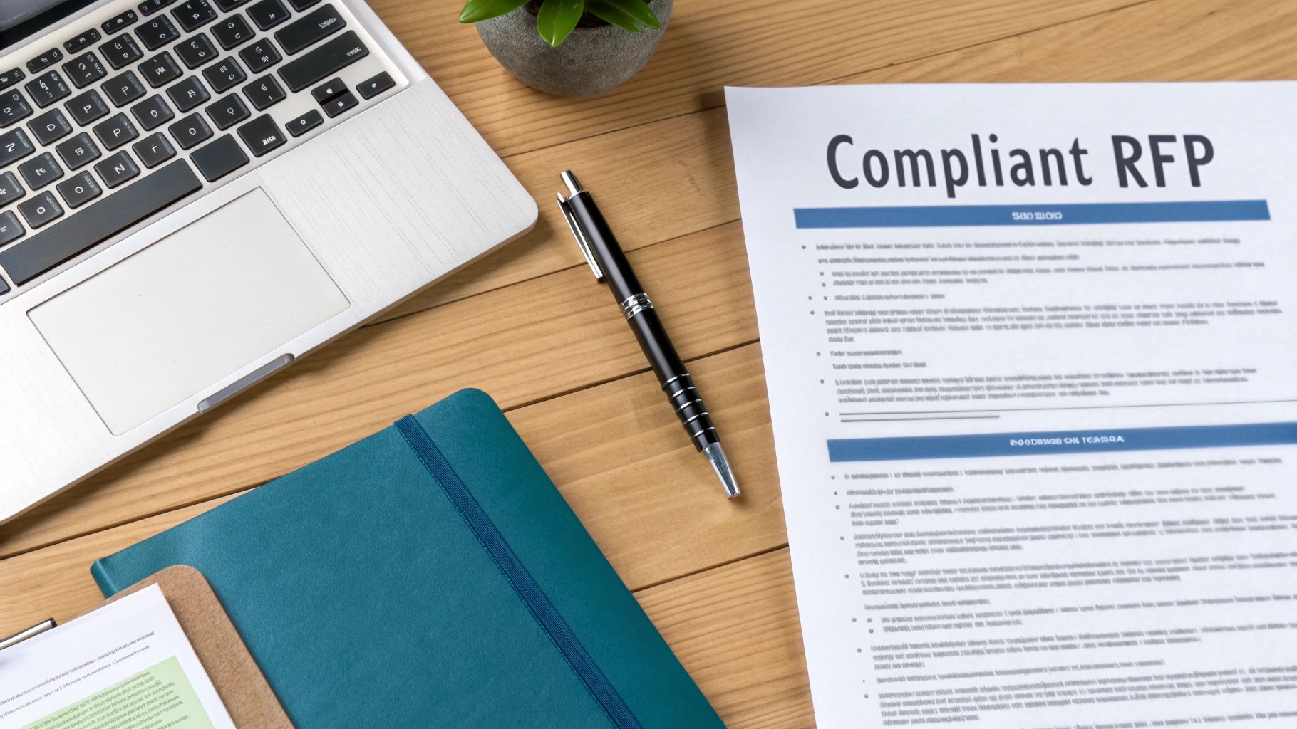 A person writing in a notebook, symbolizing the planning of a Request for Proposal.