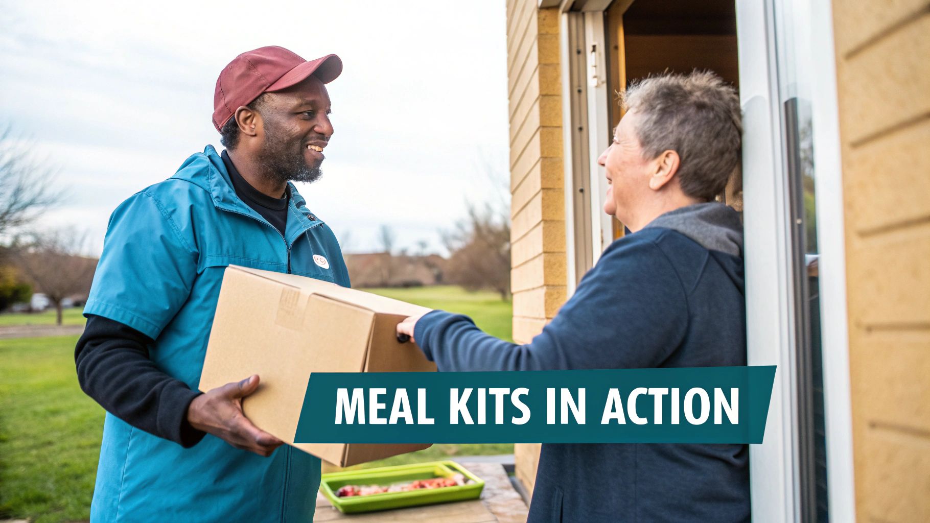 People packing meal kits in a warehouse
