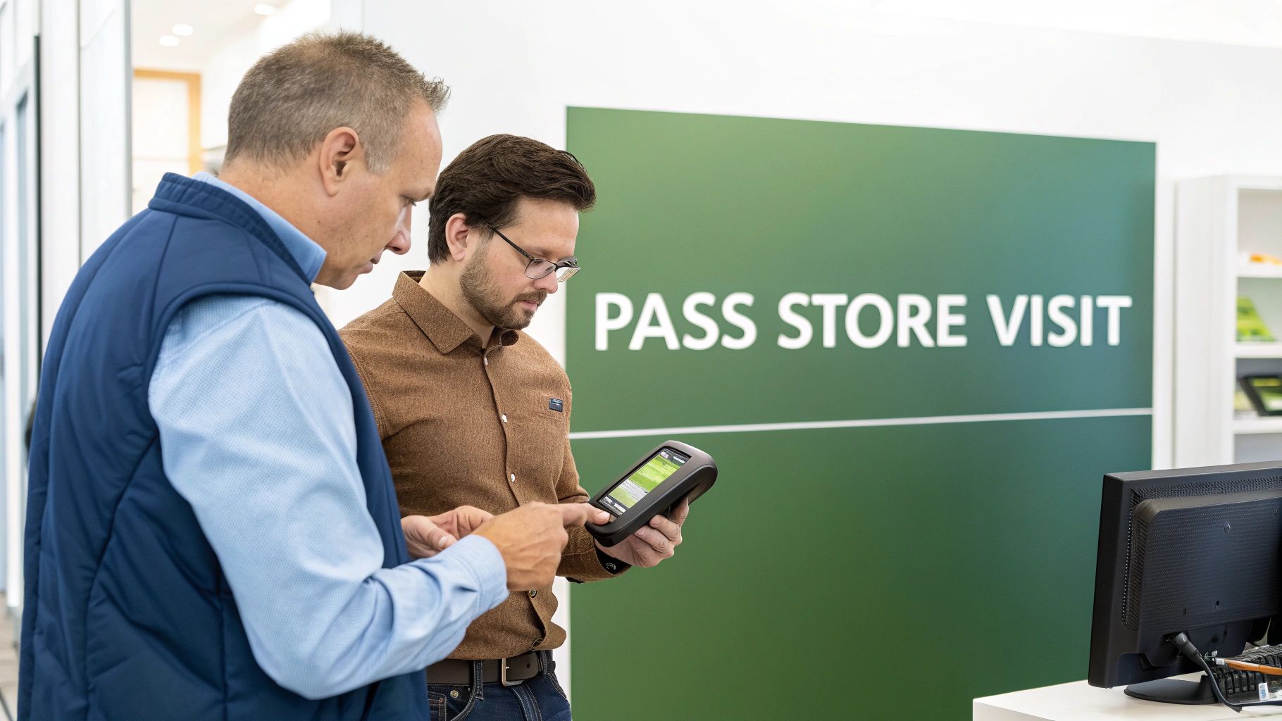 A person using an eWIC card at a point-of-sale terminal in a grocery store.