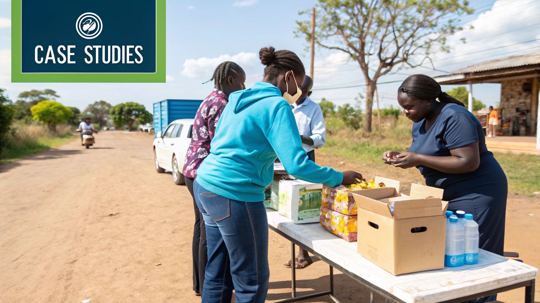 WIC participants receiving boxes of food at a community event.