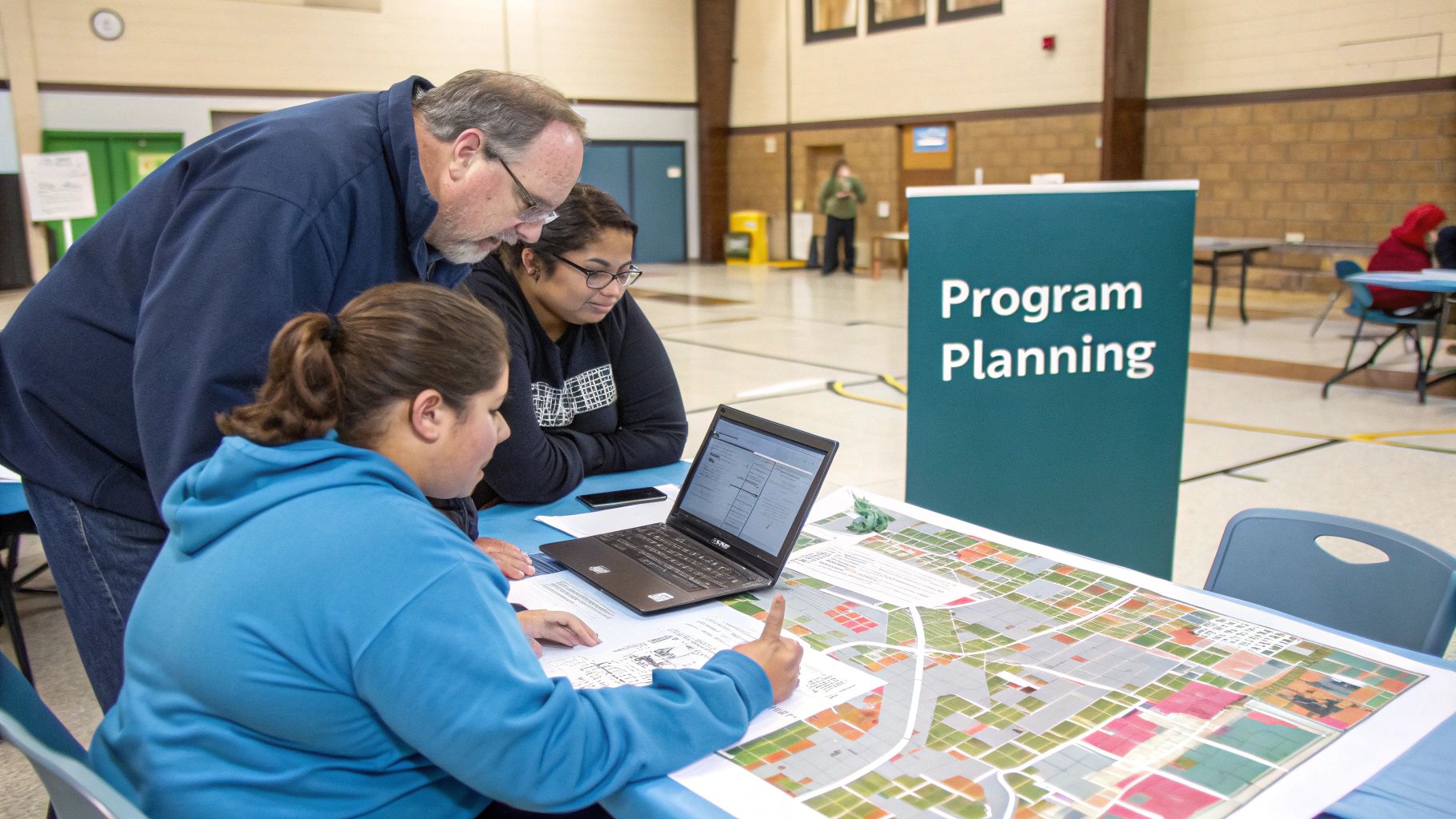 Children eating healthy meals together in a school cafeteria.