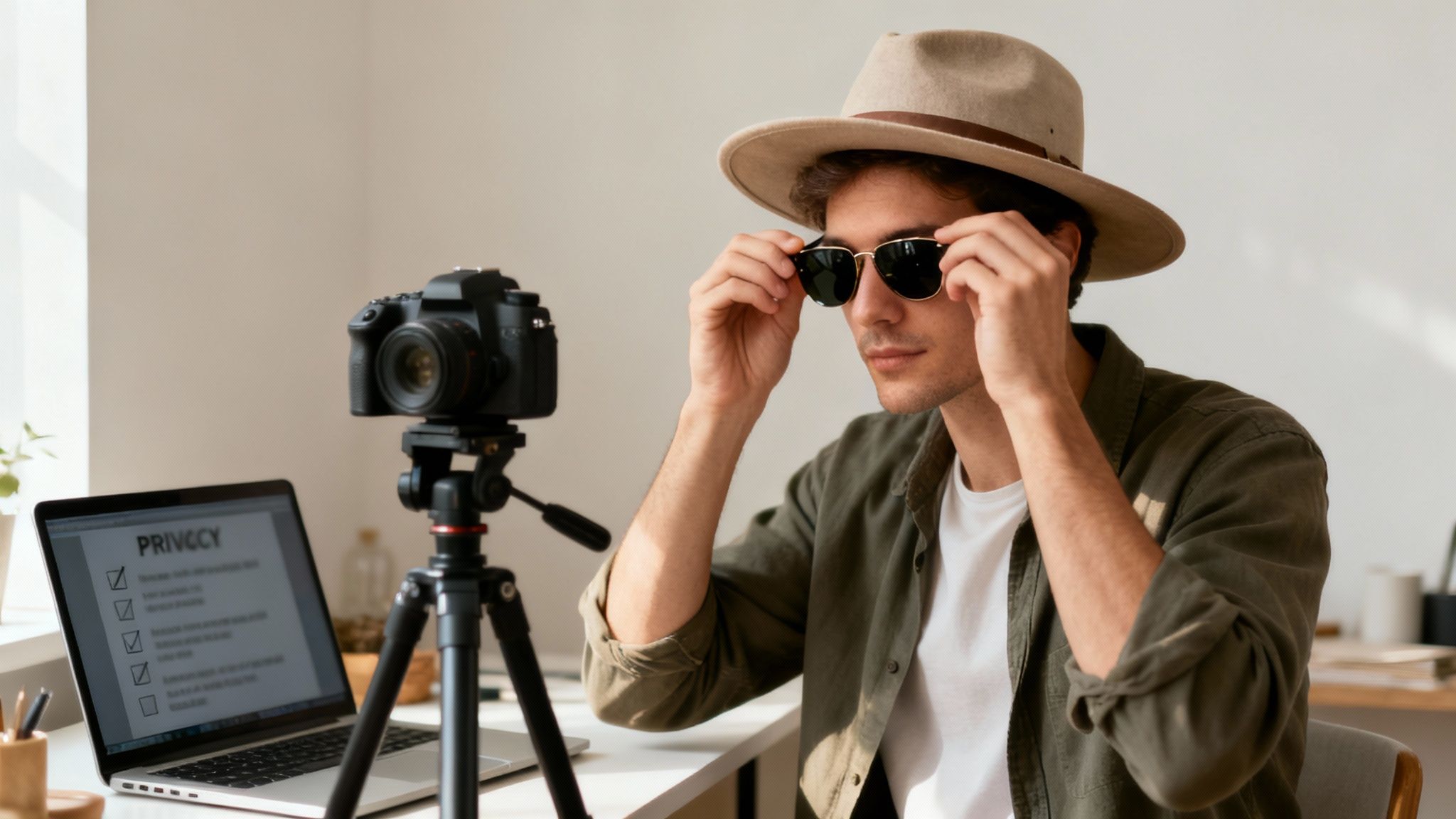 A person in a hoodie using a laptop, symbolizing digital privacy and security.