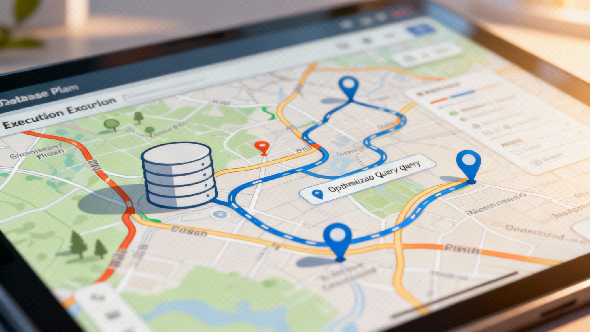 A detailed diagram showing database query paths and index structures, illustrating optimization.
