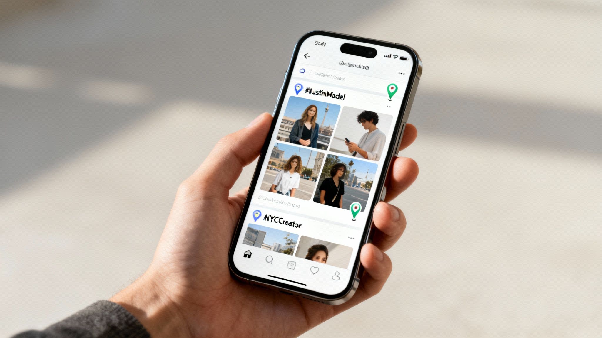 Woman using social media on her phone to find creators