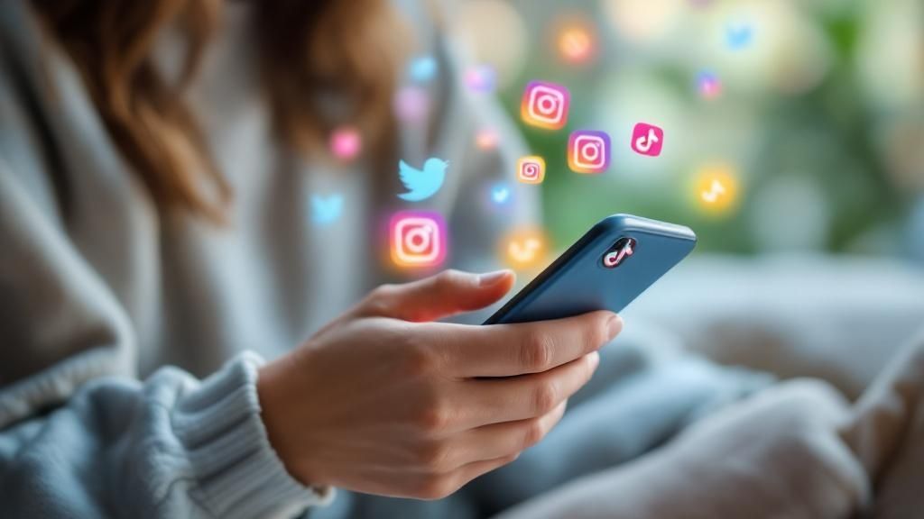 A smartphone displaying various social media app icons like Instagram, Reddit, and X (Twitter).