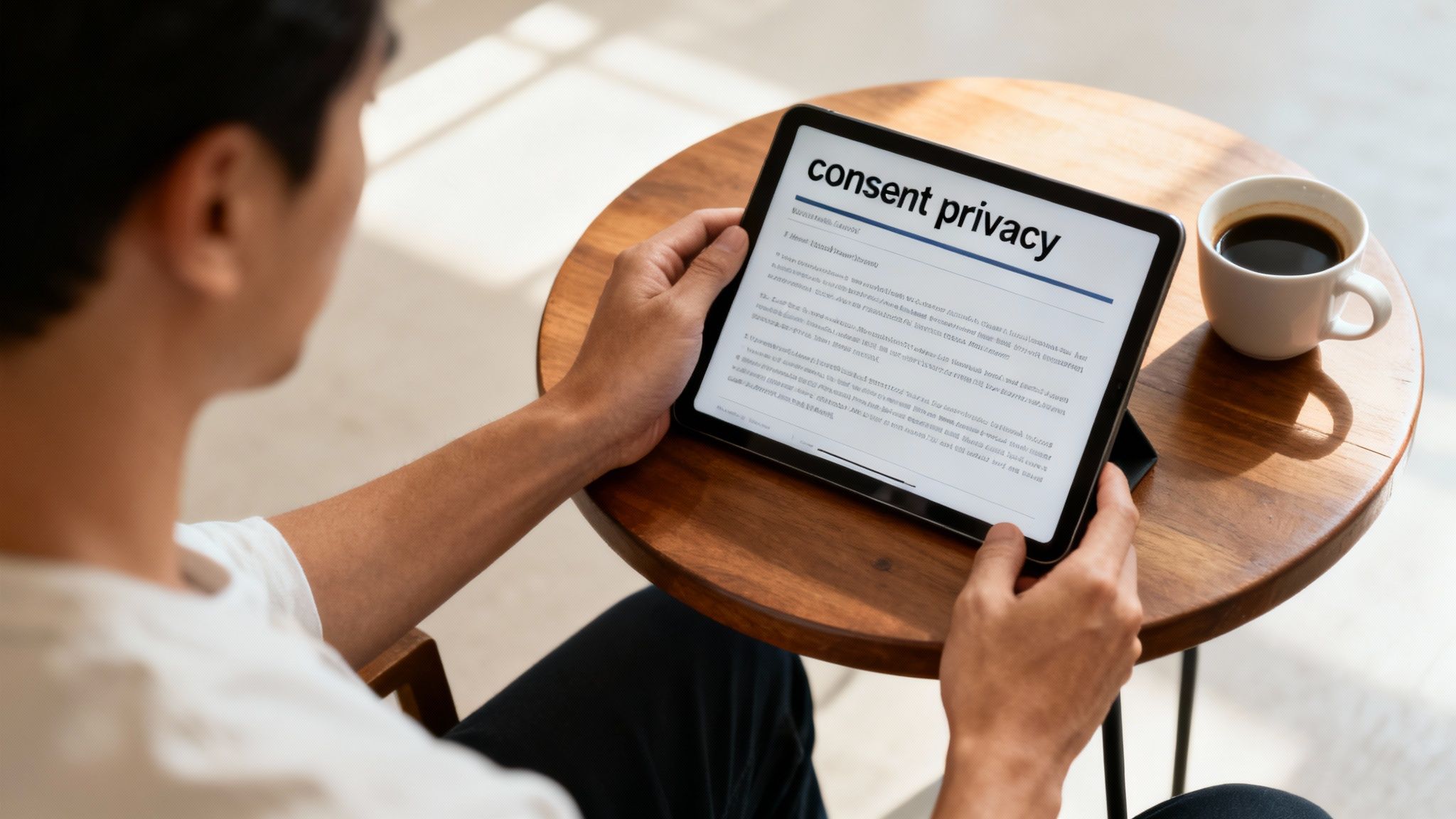 A balanced scale with a shield icon on one side and a magnifying glass on the other, symbolizing the balance between search and privacy