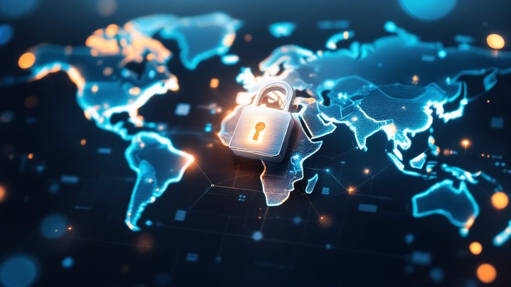 A lock icon superimposed over a map, symbolizing the protection of location data and creator privacy.