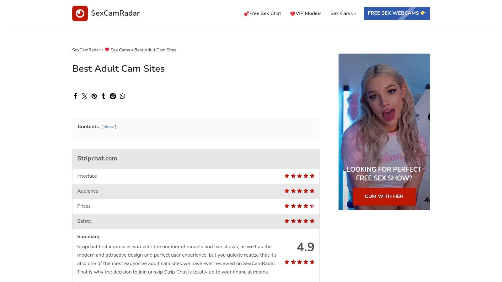 SexCamRadar's Best Adult Cam Sites