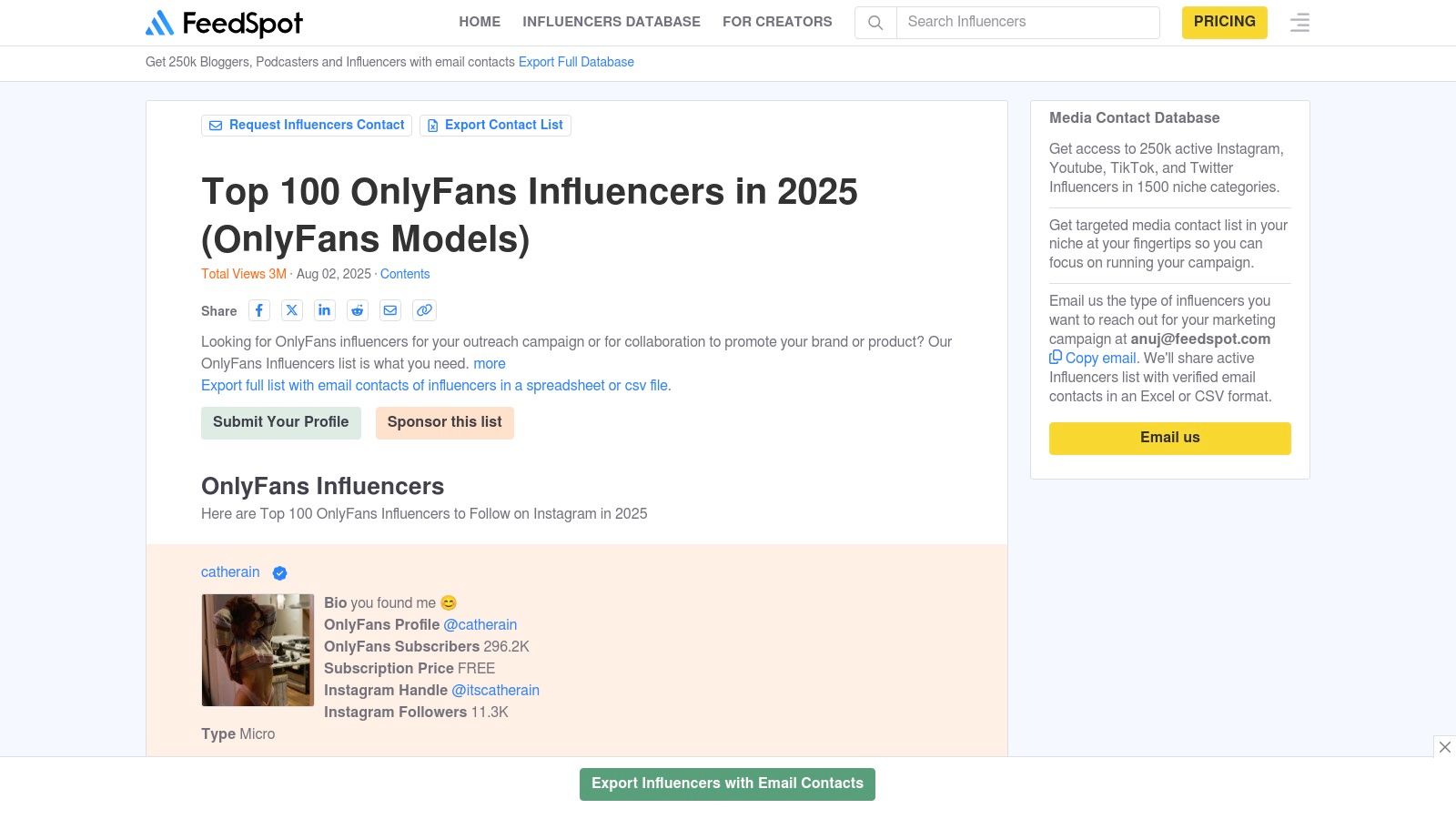 Feedspot's Top 100 OnlyFans Influencers