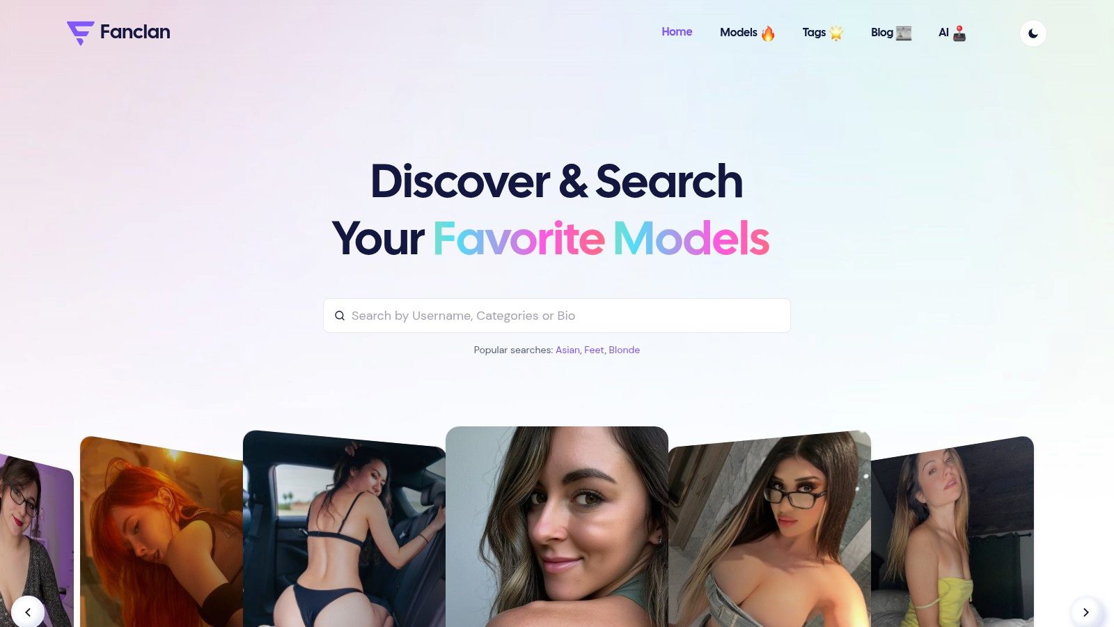 Fanclan's homepage showcasing its search and filtering capabilities