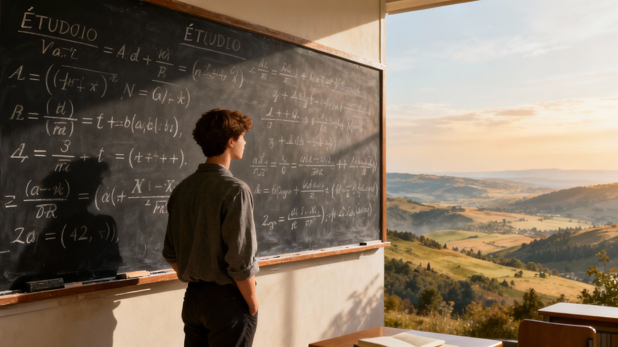 Un étudiant travaillant sur des équations de calcul différentiel sur un tableau blanc