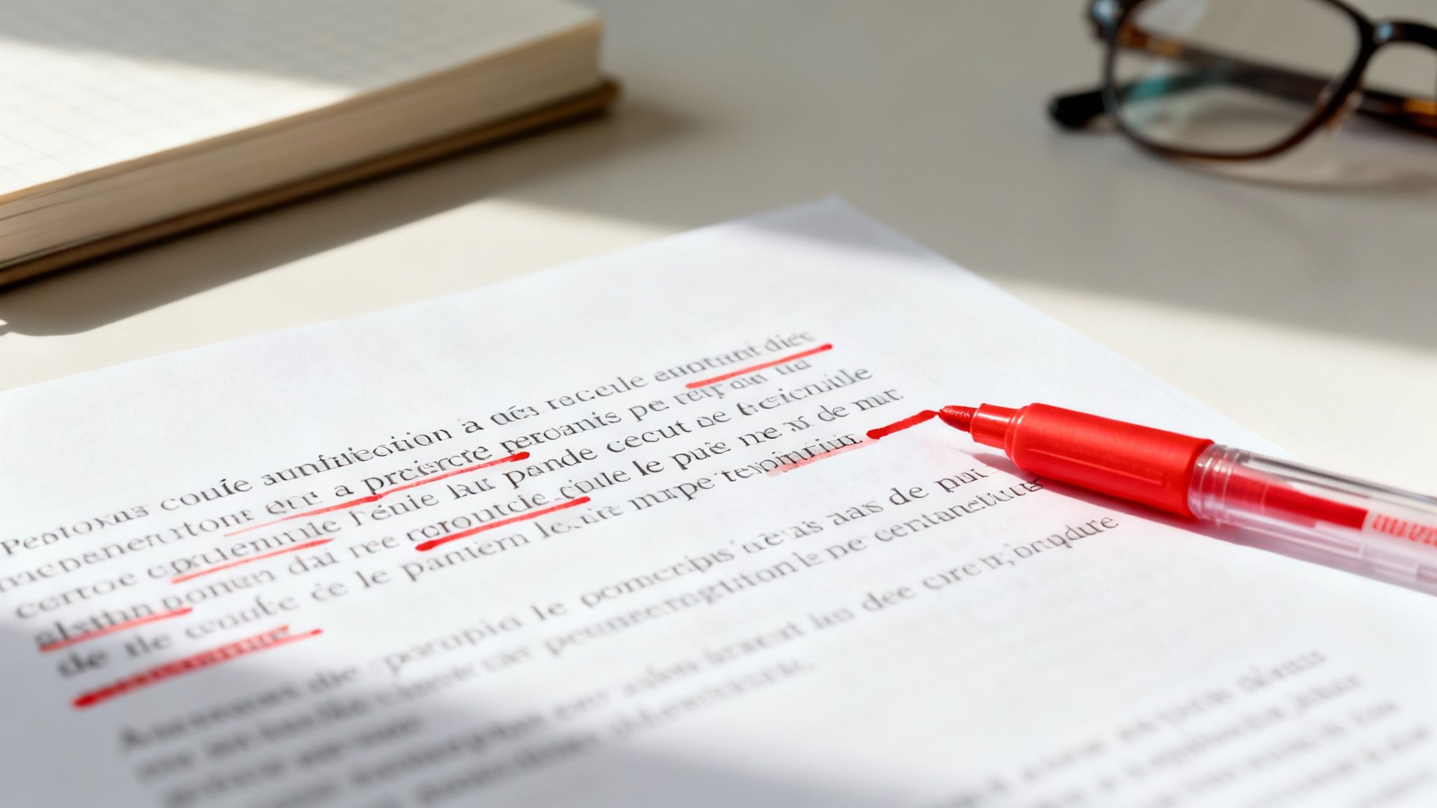 Exemple d'une phrase avec une erreur d'accord du participe passé, surlignée en rouge pour correction.