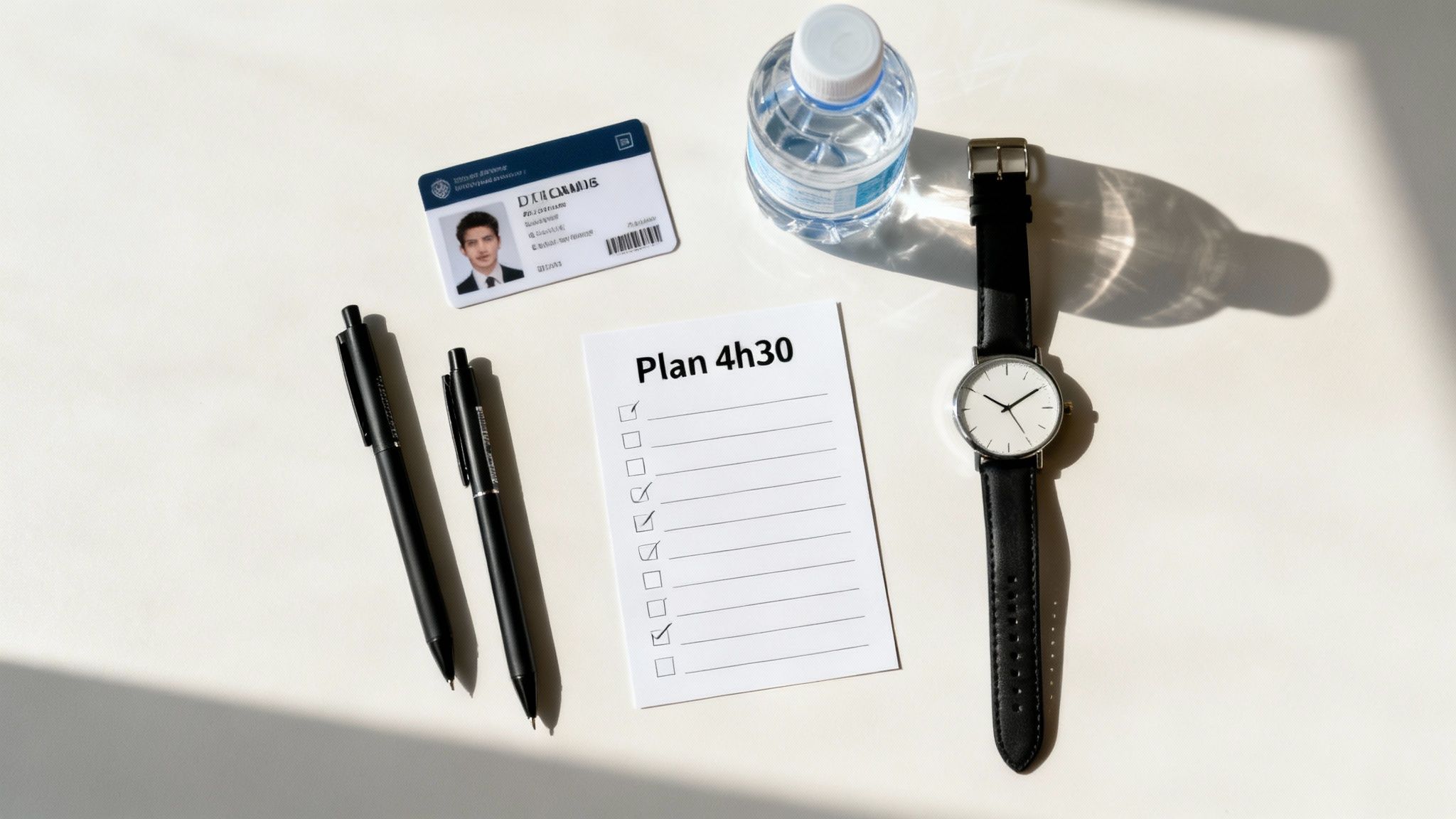 Étudiant se préparant pour un examen dans un environnement calme et lumineux