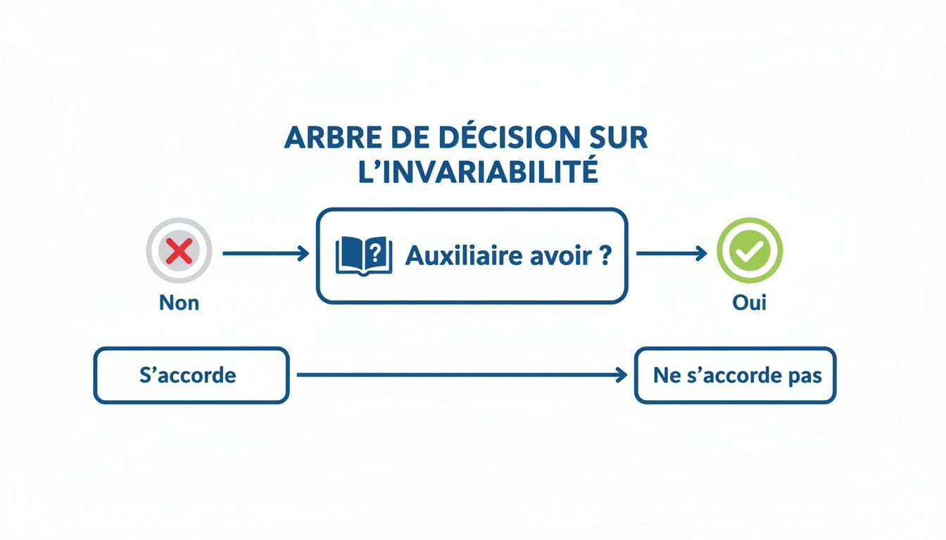 Diagramme décisionnel expliquant l'accord du participe passé avec l'auxiliaire avoir en grammaire française.