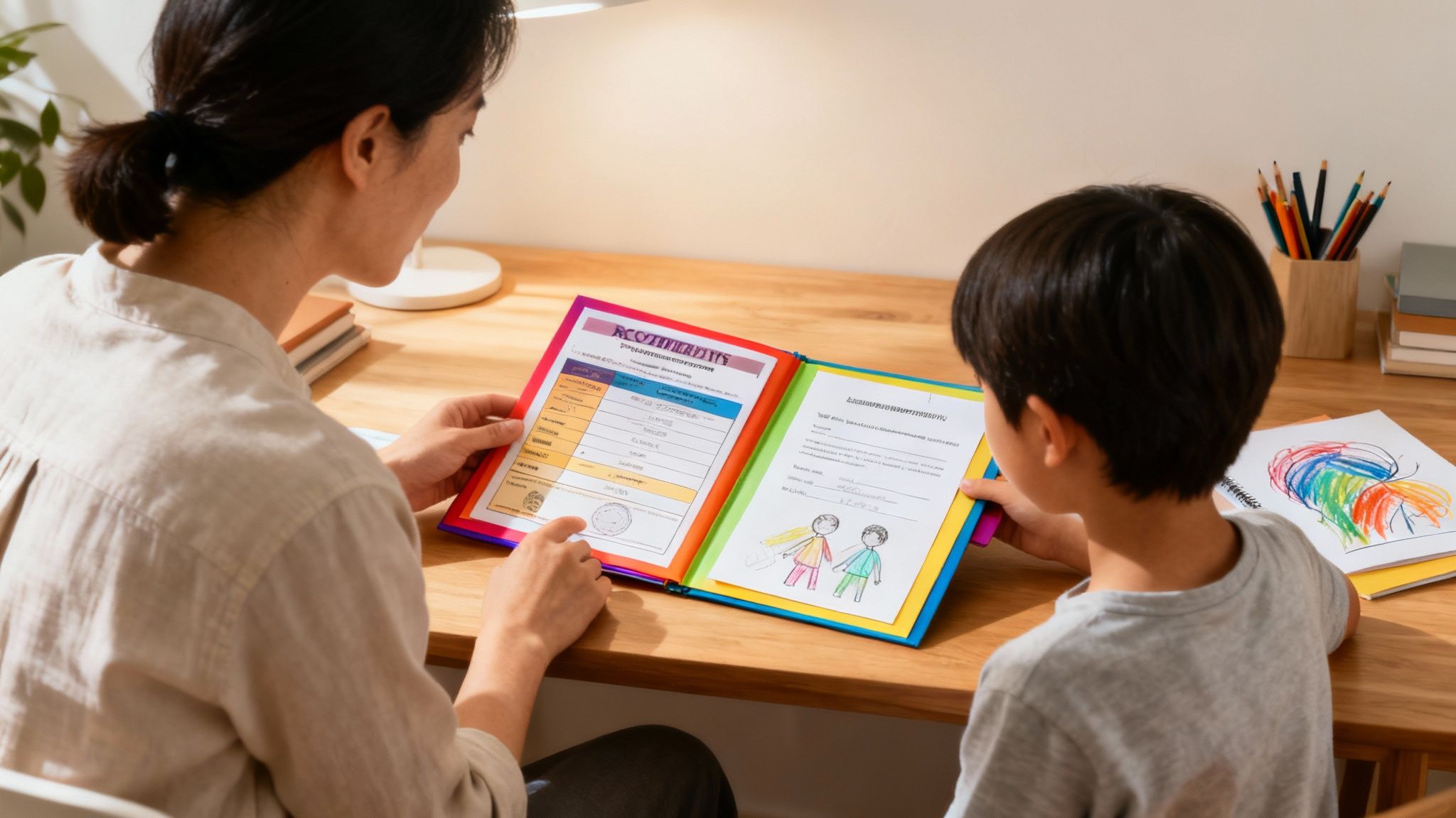 Une jeune élève qui prépare son dossier de candidature au secondaire avec soin