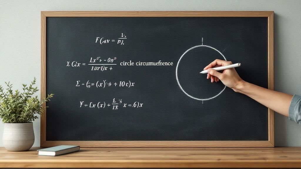 Illustration stylisée d'Archimède dessinant des cercles et des polygones
