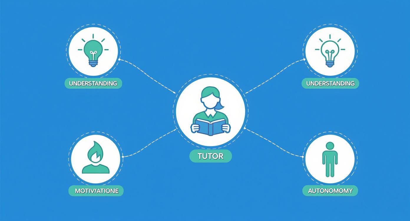 Infographie illustrant comment le tutorat améliore la compréhension, la motivation et l'autonomie de l'élève.