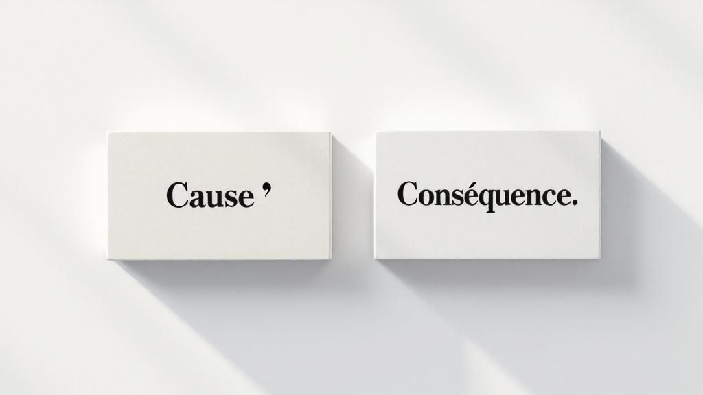 Illustration des marqueurs de cause et de conséquence avec des exemples pour chaque catégorie.