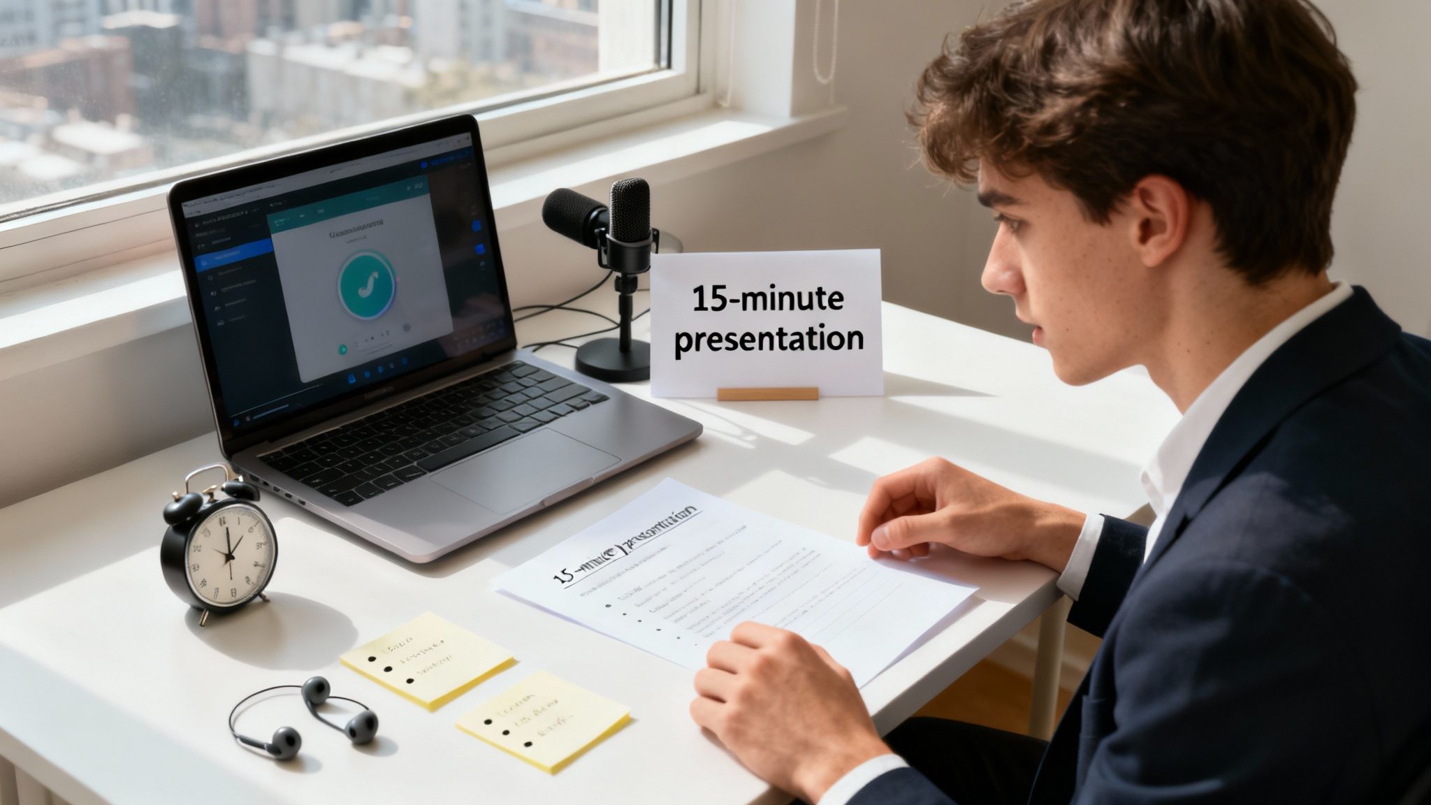 Une jeune femme discutant joyeusement avec son tuteur d'anglais dans un café lumineux.