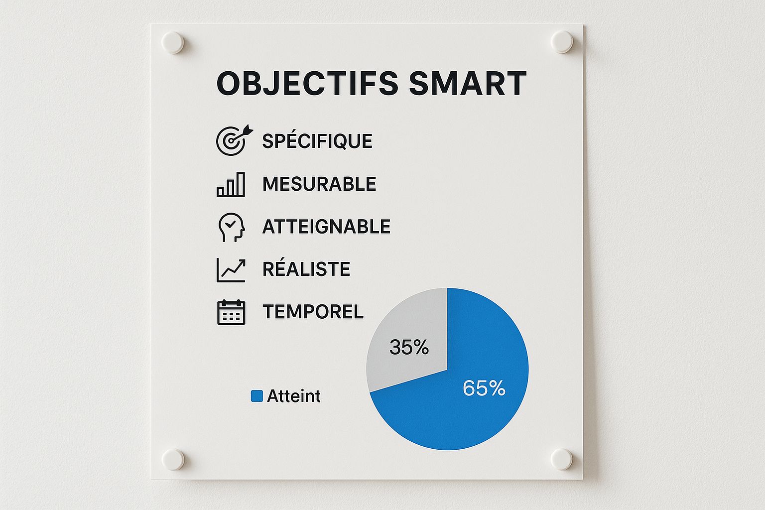 Infographique présentant des objectifs SMART sur un tableau blanc