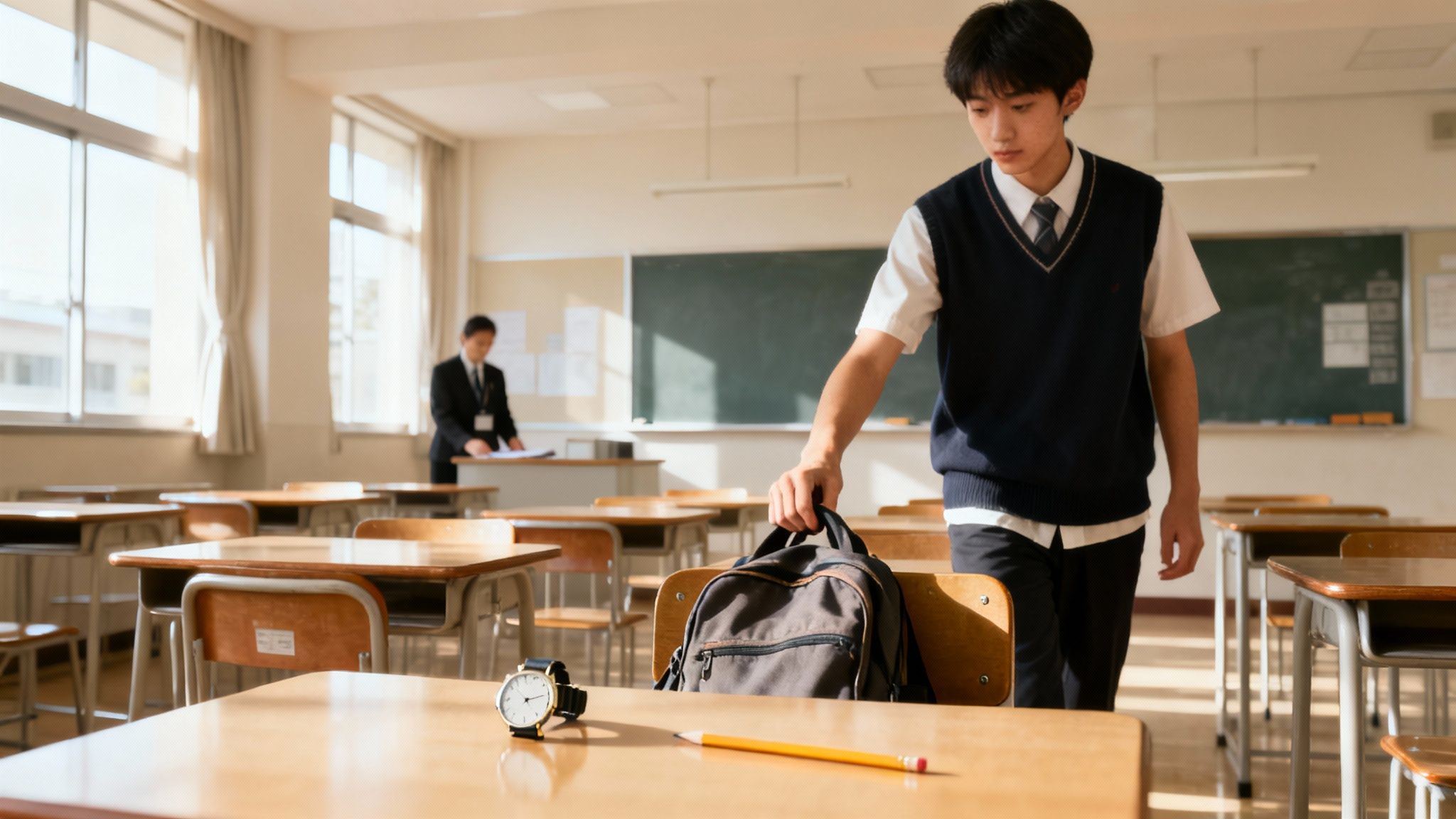 Élèves dans une salle d'examen, prêts à commencer leur épreuve.
