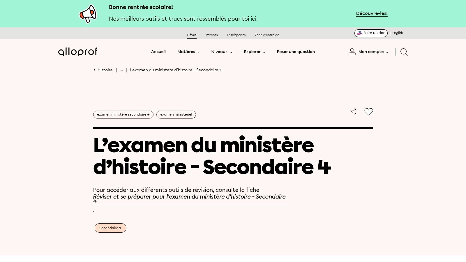 Alloprof – Préparation à l’examen ministériel (Secondaire 4)
