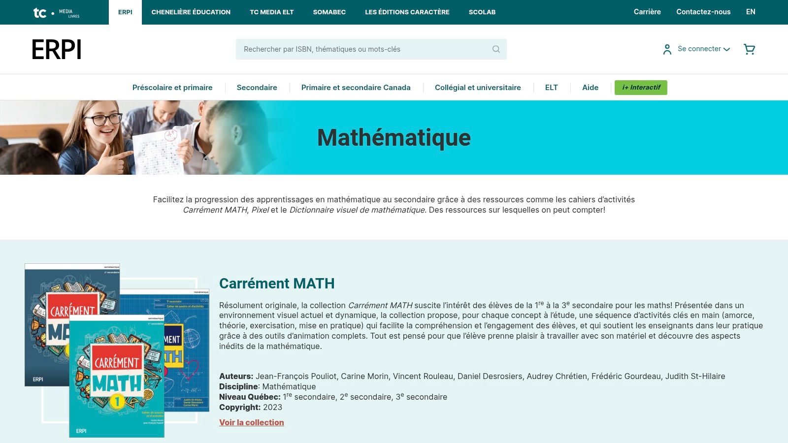 ERPI (Pearson) – Collections Carrément MATH / Pixel