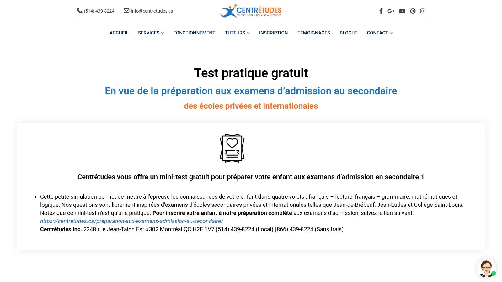 Test pratique gratuit – préparation aux examens d’admission au secondaire (Secondaire 1)