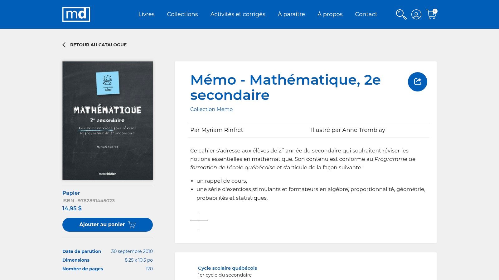 Éditions MD – Mémo Mathématique 2e secondaire