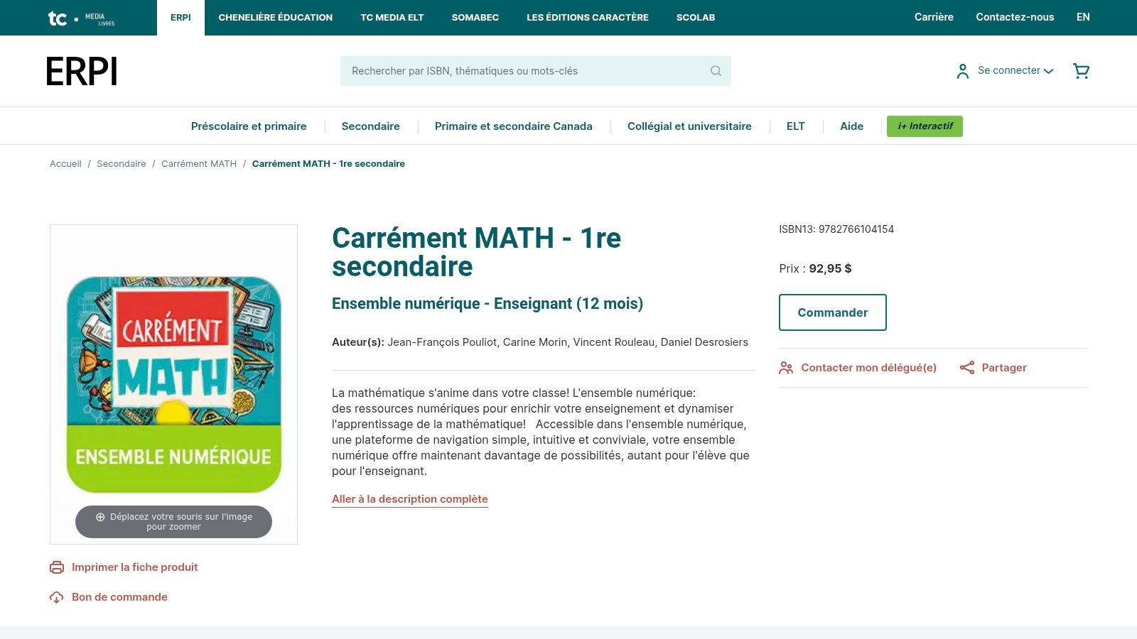 ERPI (Pearson Québec) - Carrément MATH 1re secondaire