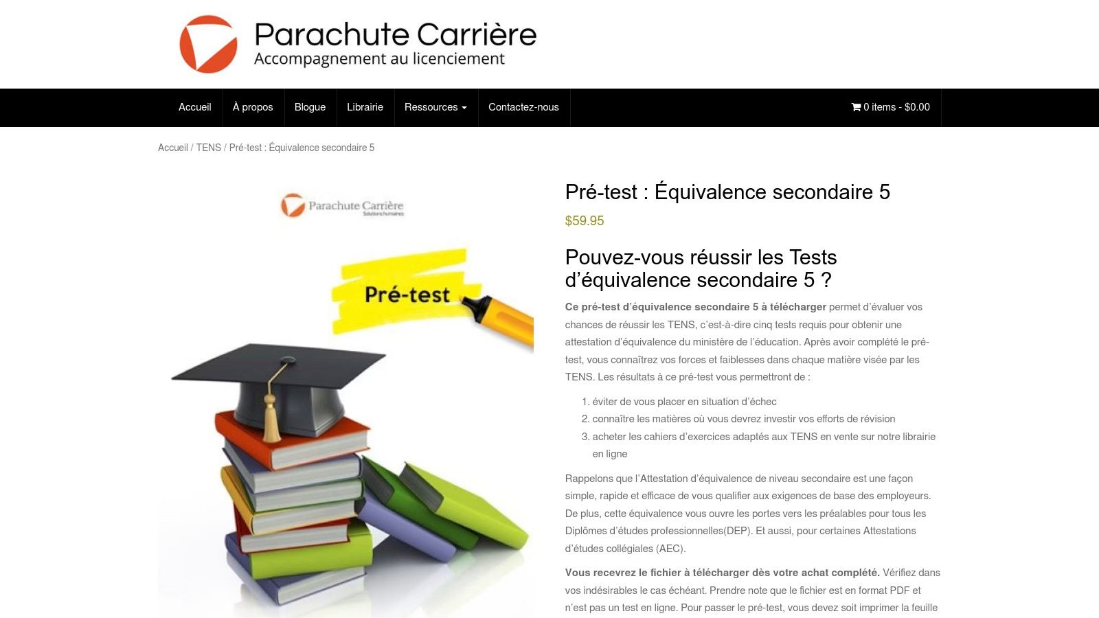 Parachute Carrière – Pré-test Équivalence secondaire 5