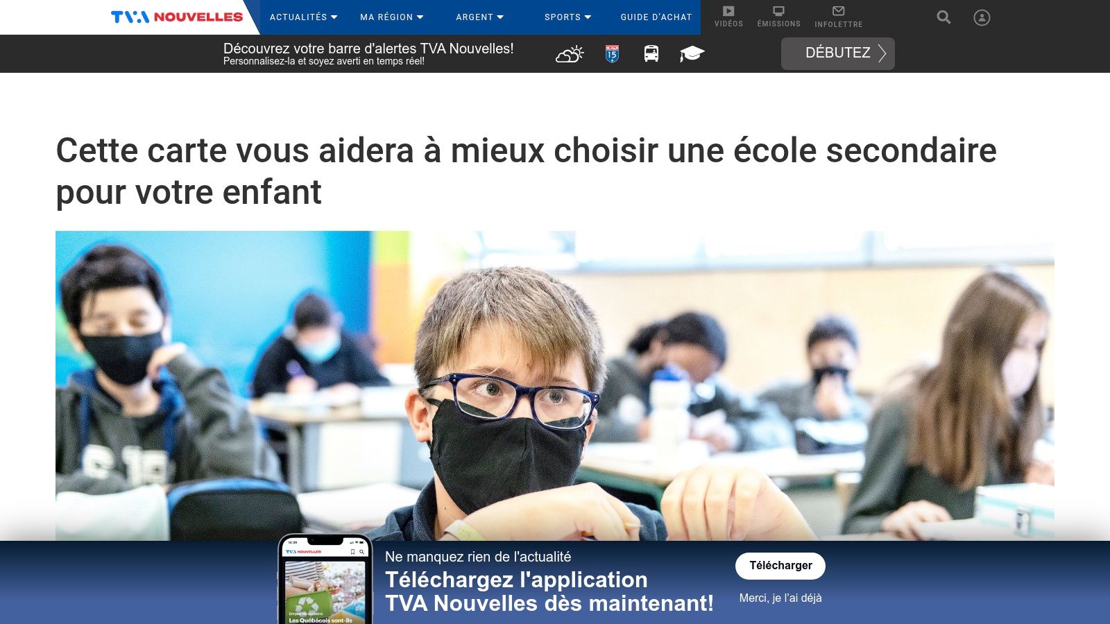 Classement des écoles secondaires du Québec sur TVA Nouvelles