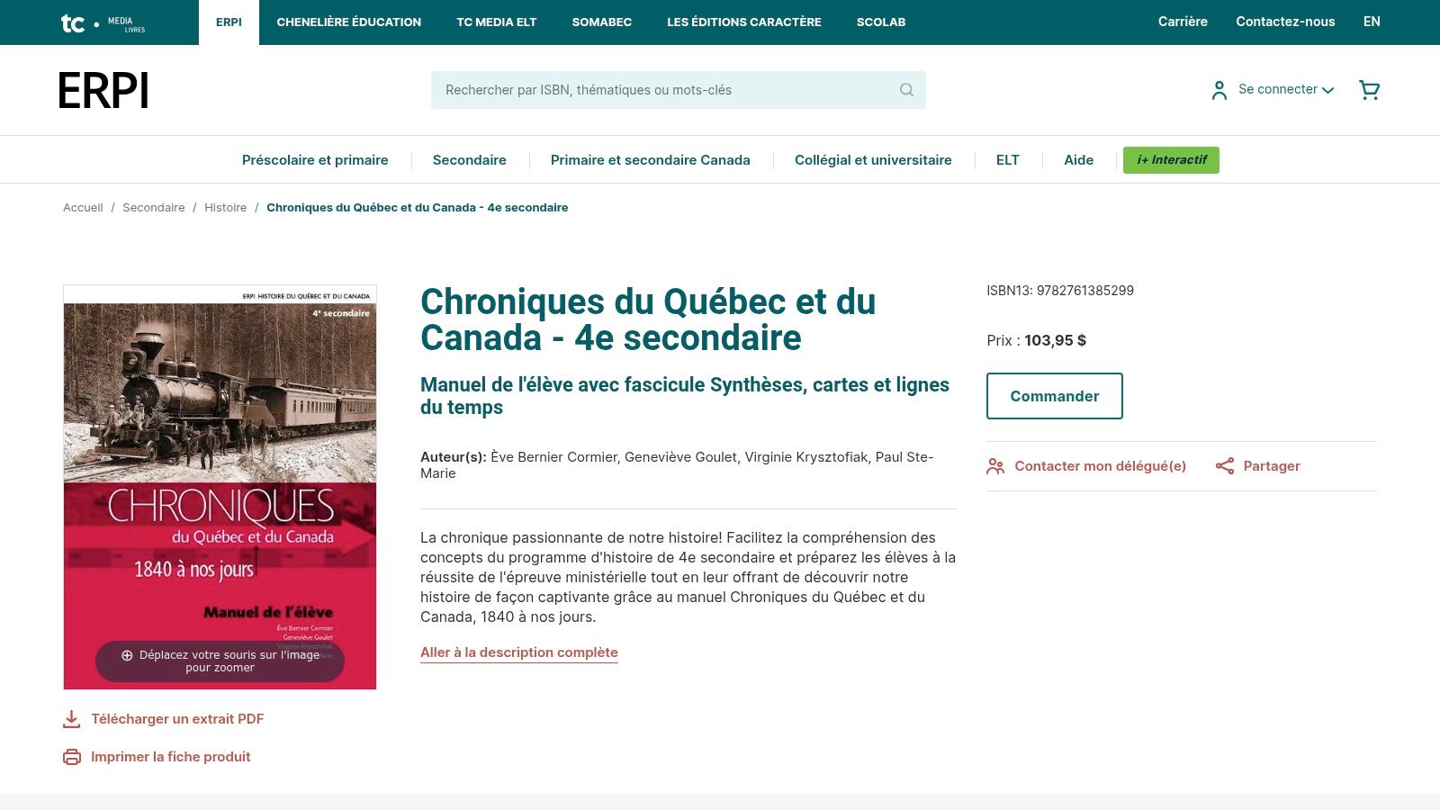 ERPI (Pearson ERPI) – Chroniques du Québec et du Canada (4e secondaire)