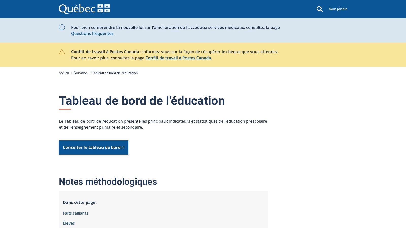 Québec – Tableau de bord de l’éducation (quebec.ca)