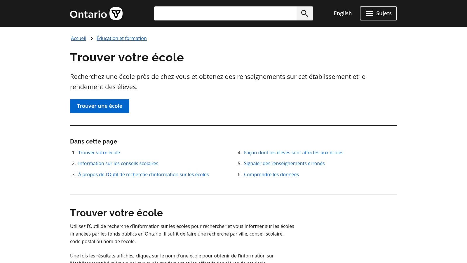 Ontario – Trouver votre école (ontario.ca)