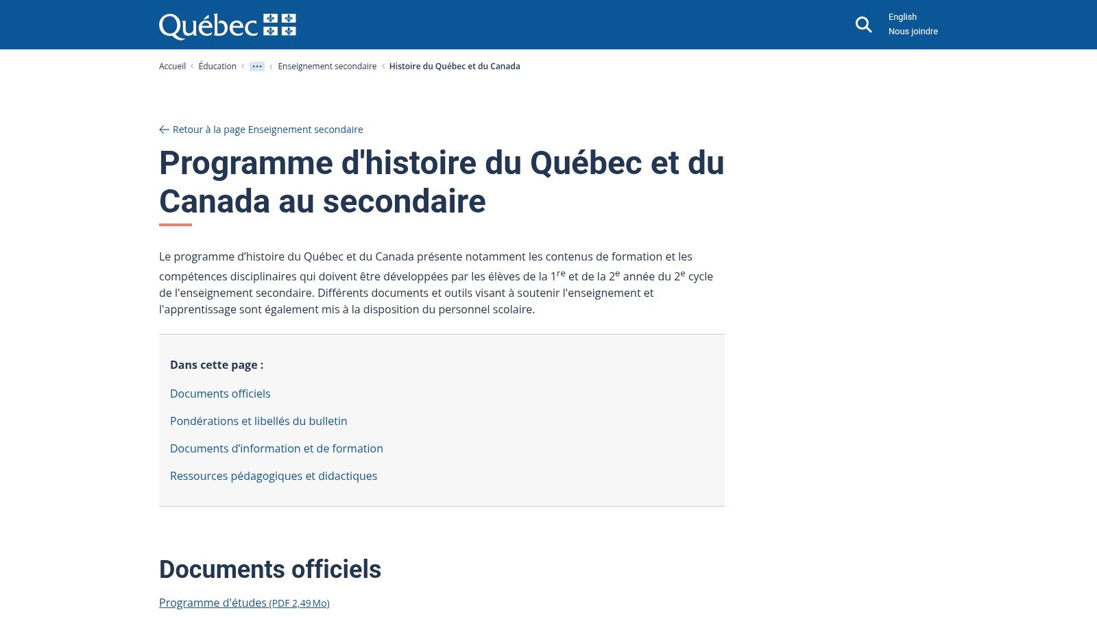 Gouvernement du Québec – Programme et cadre d’évaluation