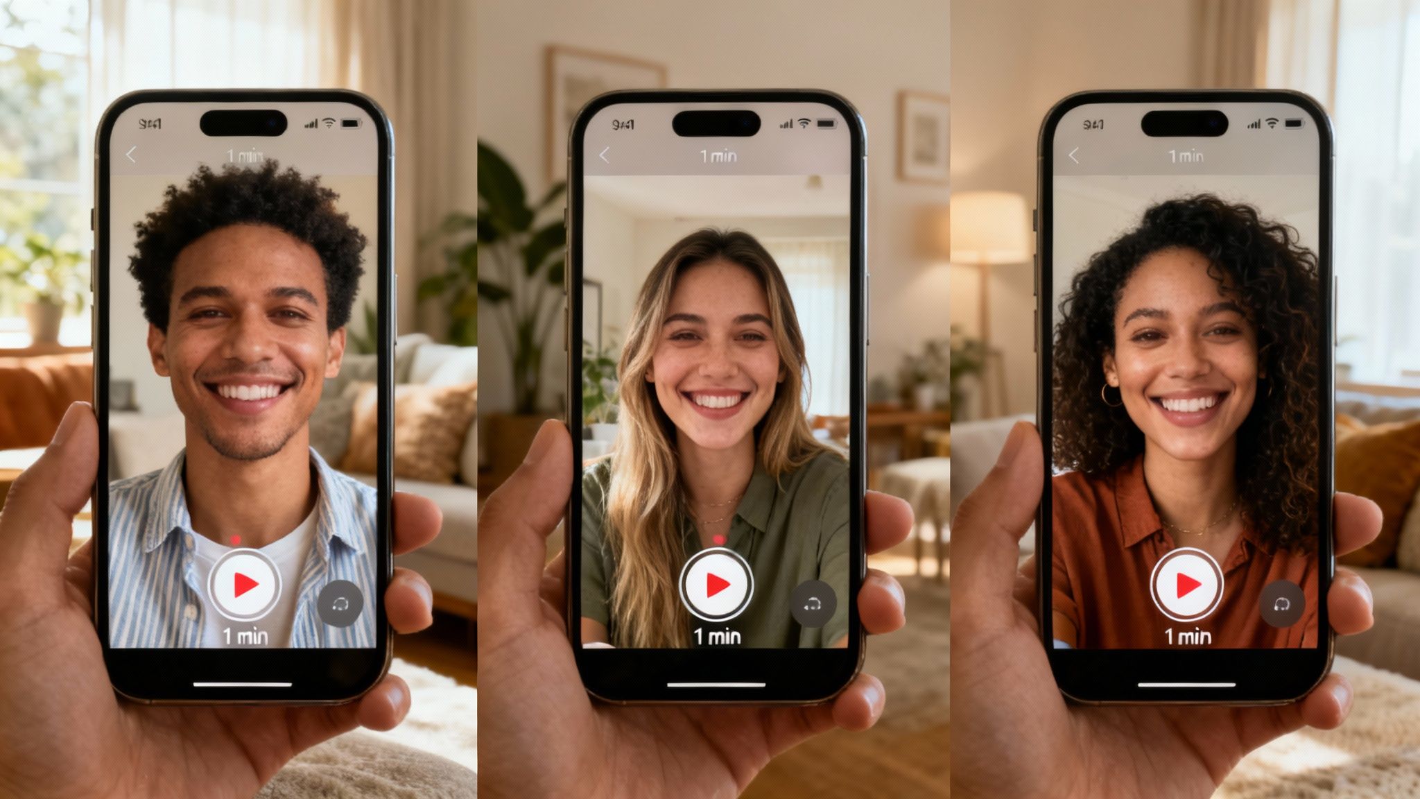 Team recording video greeting card