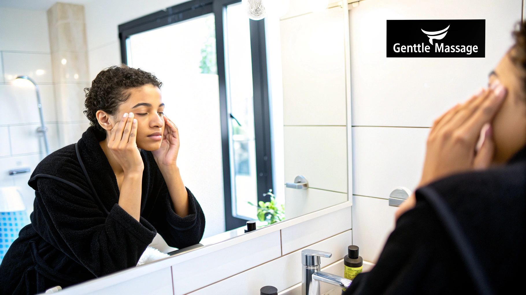 Woman gently touching the skin under her eye