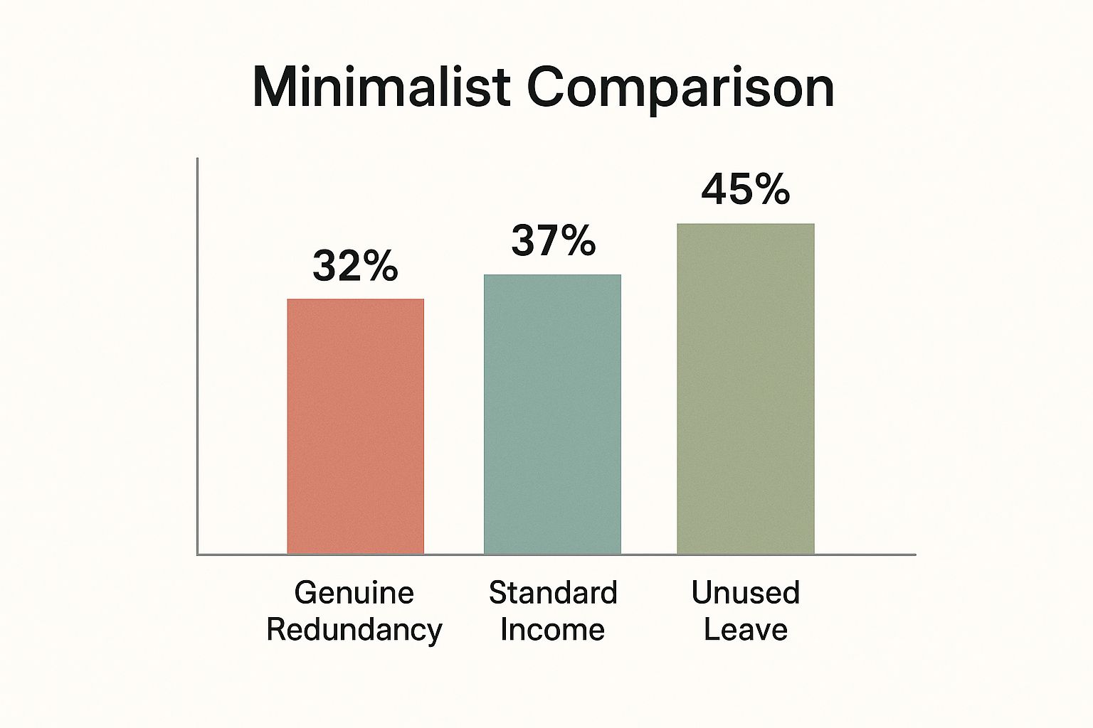 Bar chart comparing tax rates for Genuine Redundancy, Standard Income, and Unused Leave