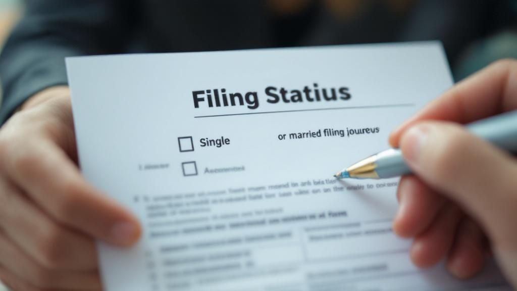 Close-up of person selecting tax filing status on a form