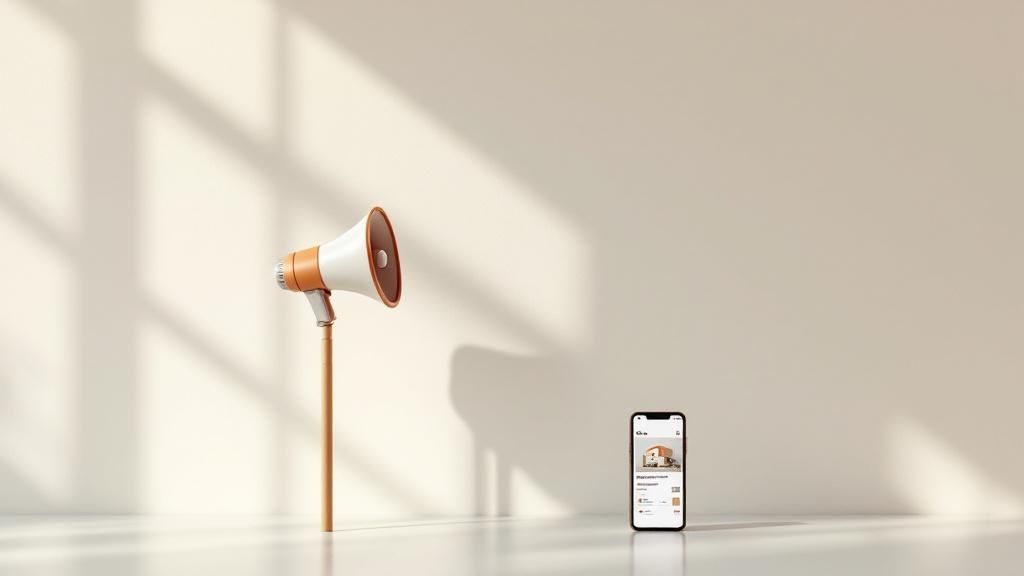 Megaphone and smartphone representing professional services and digital tax resources for landlords
