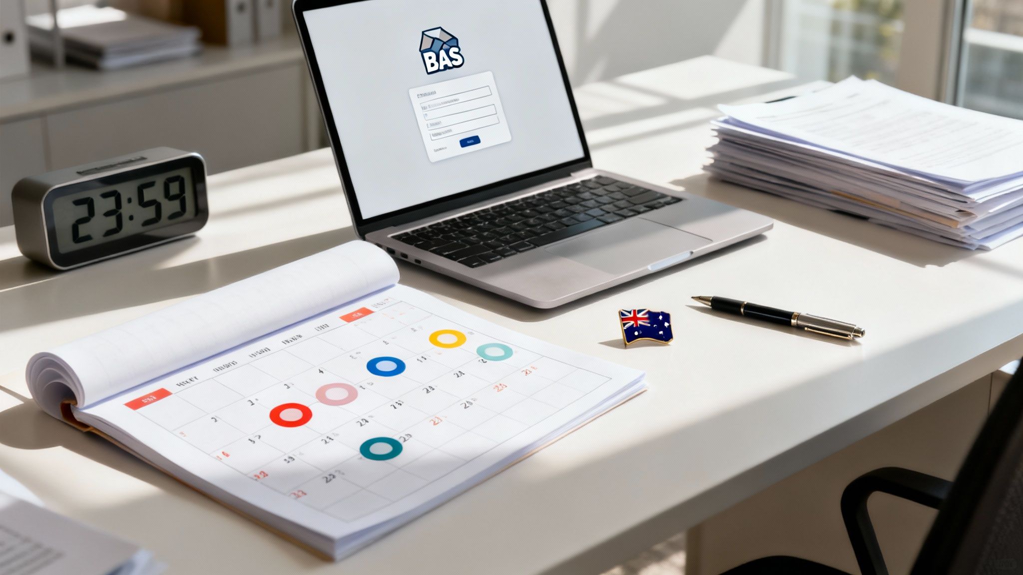 Business owner reviewing Australian BAS submission dates and deadlines, highlighting BAS due dates and ATO compliance requirements.