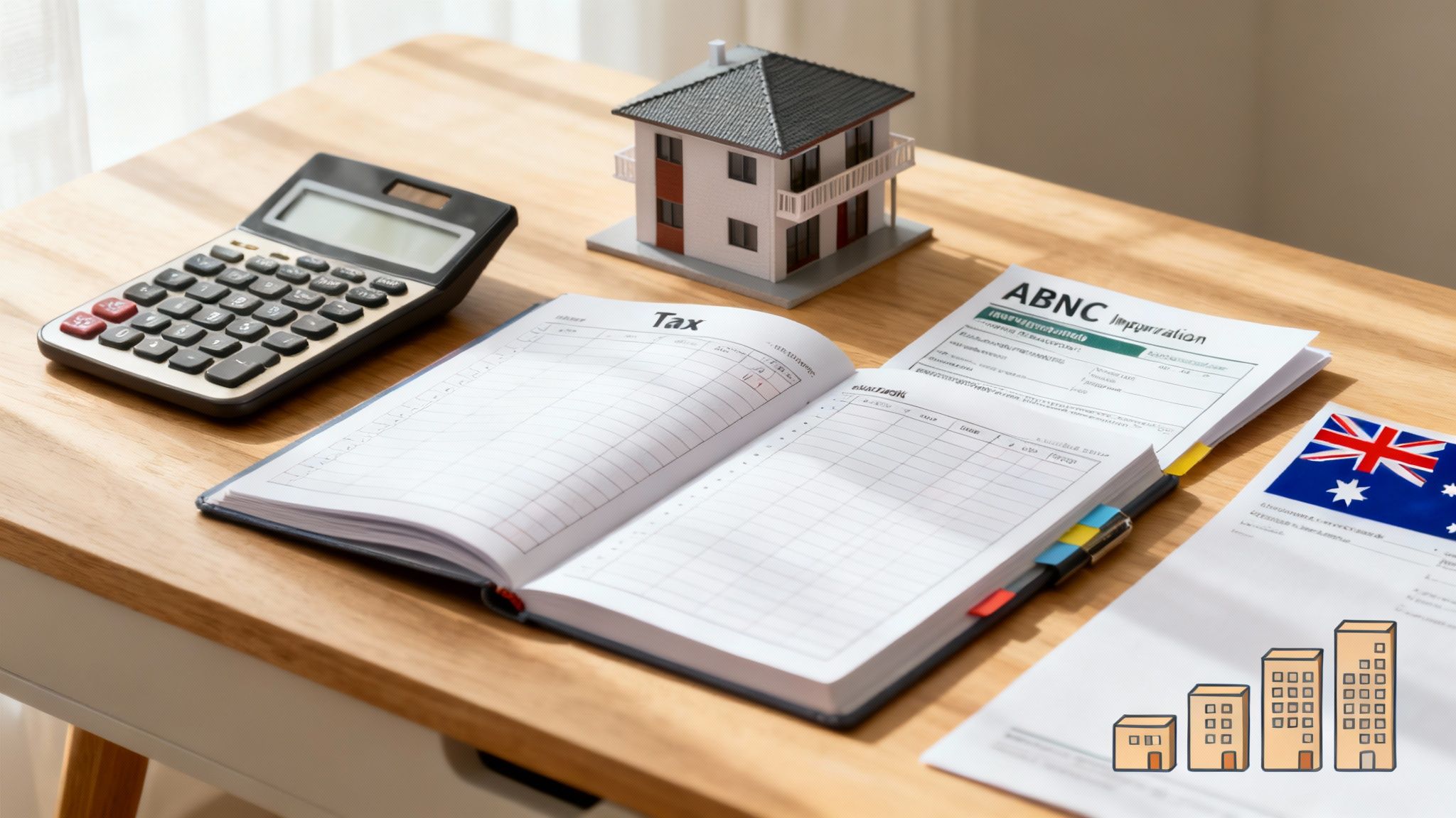 Calculator and tax documents illustrating Australian boarding ATO rules and assessable income for homeowners.