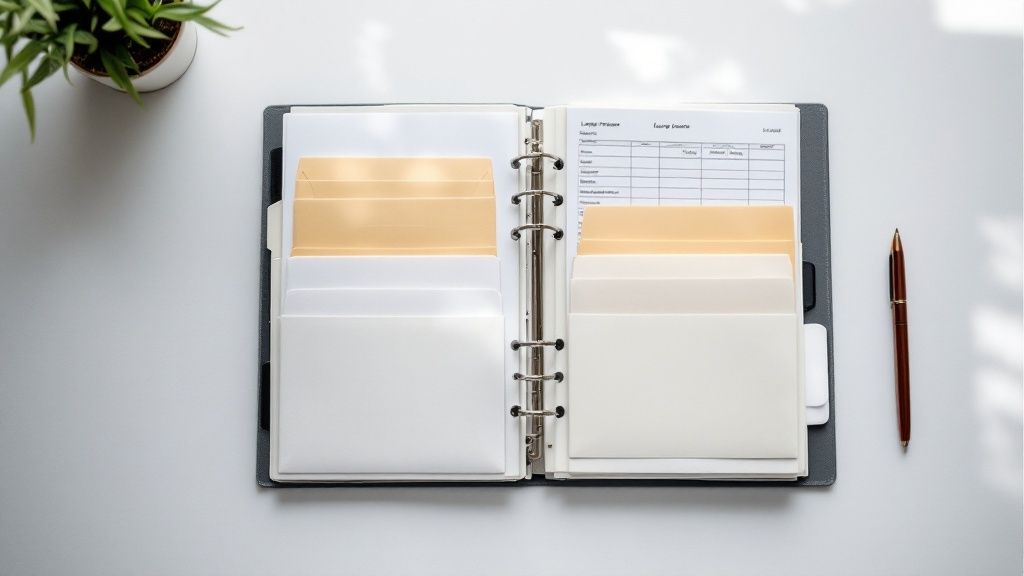 Organized binder with labeled dividers and a laundry log sheet, symbolizing simple recordkeeping for laundry tax claims.